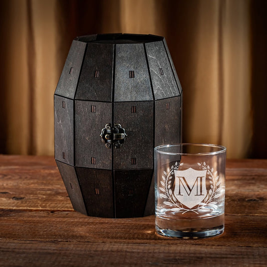 Unique Birthday Gift for Him, Father's Day gift for dad, Personalized Whiskey Glasses Set in a Wooden Barrel, Custom Gifts for Man